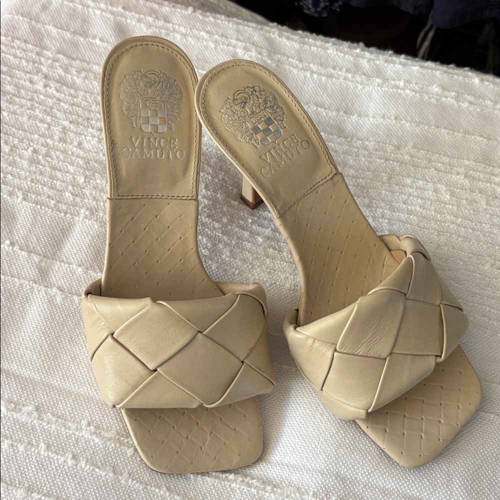 Vince Camuto Cream Woven Slide Sandals